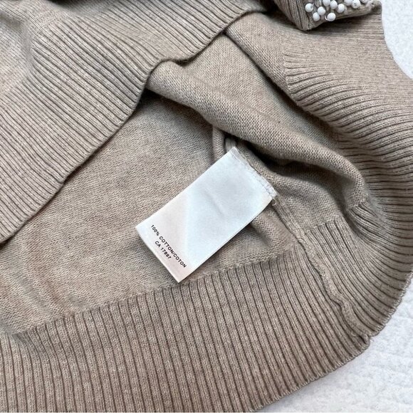 𝅺banana Republic Beige Cardigan Sweater 3/4 sleeve Beaded Front Size XL - Picture 9 of 10